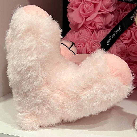 Teddy Bear Soft Fluffy Plush Pink w/ Ribbon Neck Tie - Picture 6 of 7